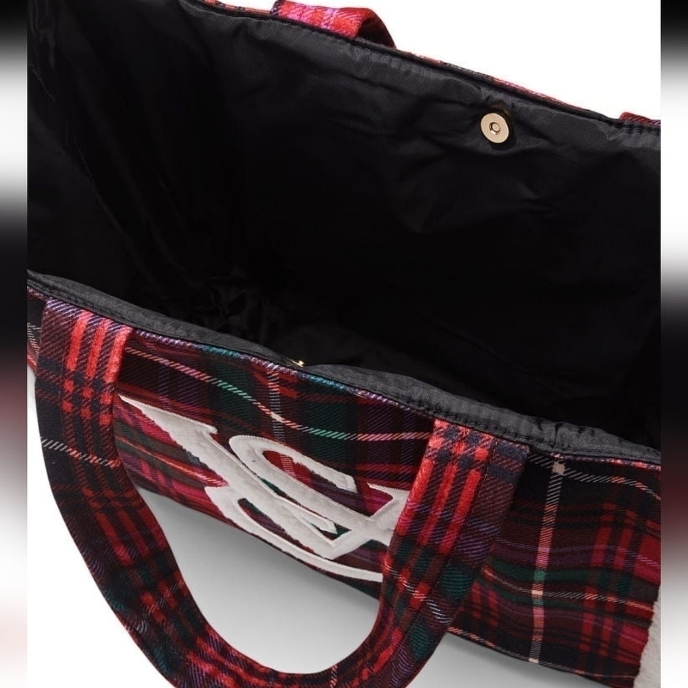 Victorias Secret Red Plaid Holiday Large Tote Bag Christmas - Picture 2 of 8